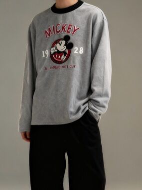 Mickey Graphic Grey Crewneck Sweatshirt with Red Accents